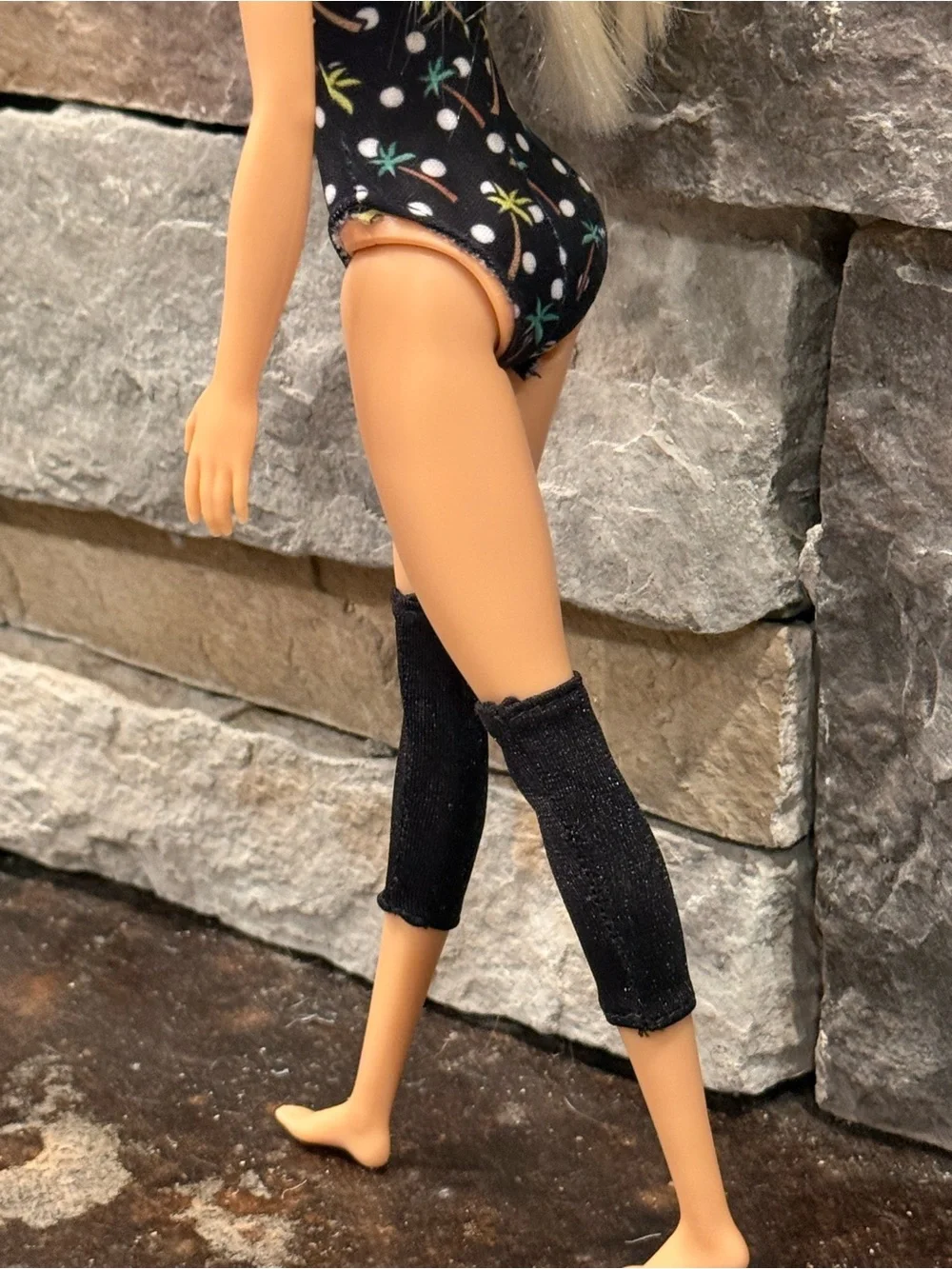 Barbie Vintage white socks black thread & black leg warmers